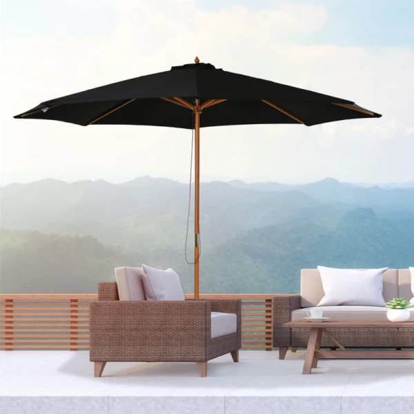  Parasol Hout 300 Cm Houten Parasol Tuinparasol Balkonparasol Bamboe Zwart 2