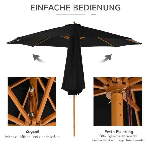  Parasol Hout 300 Cm Houten Parasol Tuinparasol Balkonparasol Bamboe Zwart 5