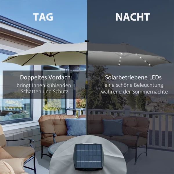  Parasol Met LED Solar 4,5 M Dubbele Parasol Tuinparasol Marktparasol Terrasparasol Ovaal Lichtgrijs + Zwart 4