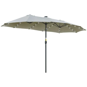  Parasol Met LED Solar 4,5 M Dubbele Parasol Tuinparasol Marktparasol Terrasparasol Ovaal Lichtgrijs + Zwart 1