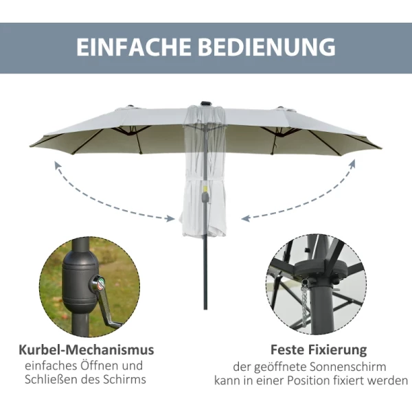  Parasol Met LED Solar 4,5 M Dubbele Parasol Tuinparasol Marktparasol Terrasparasol Ovaal Lichtgrijs + Zwart 6