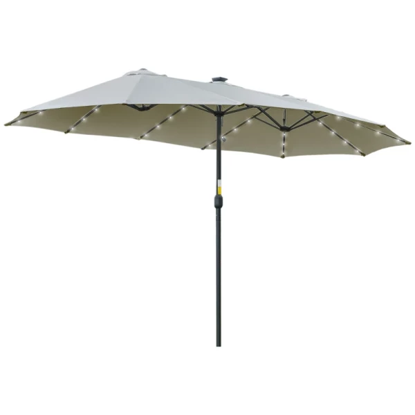 Parasol Met LED Solar 4,5 M Dubbele Parasol Tuinparasol Marktparasol Terrasparasol Ovaal Lichtgrijs + Zwart 1