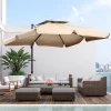  Parasol Met Voet En 4 Gewichten Aluminium Kaki 2,7 X 2,7 X 2,6 M 2