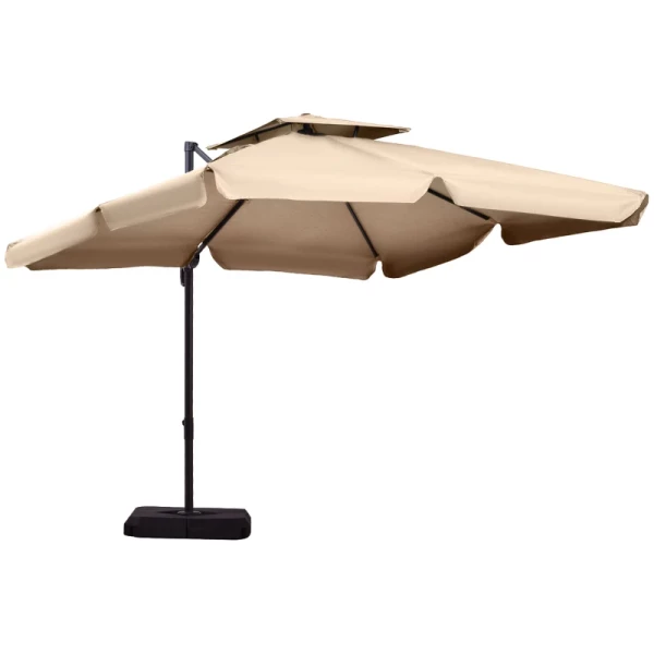 Parasol Met Voet En 4 Gewichten Aluminium Kaki 2,7 X 2,7 X 2,6 M 1