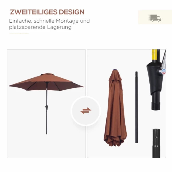  Parasol Met Zwengel- En Kantelfunctie, Metaal+polyester, Bruin, Ø2,7 X 2,35 M 7