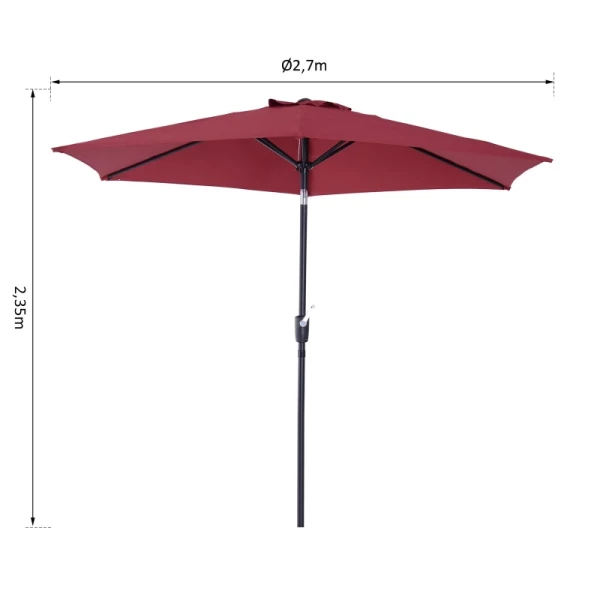  Parasol Met Zwengel- En Kantelfunctie, Metaal+polyester, Rood, Ø2,7 X 2,35 M 3