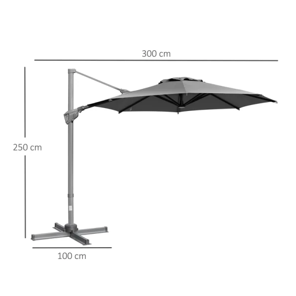  Parasol Ø300 Cm Zwengelparaplu Stoplichtparaplu Met Zwengelmechanisme Zonwering Alu Roma Paraplu Hellingshoek Verstelbaar Donkergrijs 3