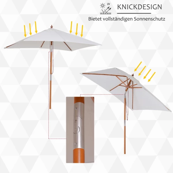  Parasol, Opvouwbare Tuinparasol, Strandparasol, 3-traps Verstelbaar, Dennenhout + Polyester, Crèmewit, 200 X 150 X 230 Cm 5