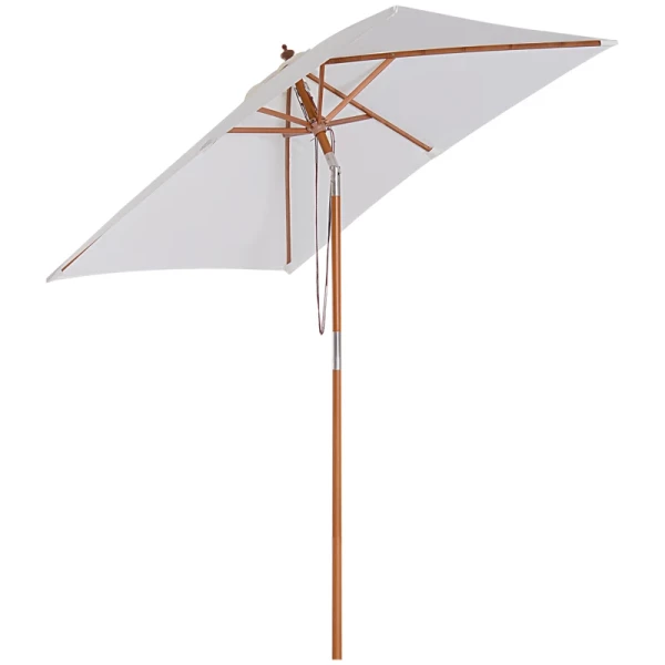 Parasol, Opvouwbare Tuinparasol, Strandparasol, 3-traps Verstelbaar, Dennenhout + Polyester, Crèmewit, 200 X 150 X 230 Cm 1