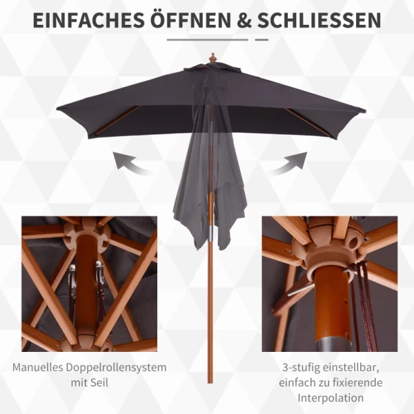  Parasol, Opvouwbare Tuinparasol, Strandparasol, 3-traps Verstelbaar, Dennenhout + Polyester, Donkergrijs, 200 X 150 X 230 Cm 6