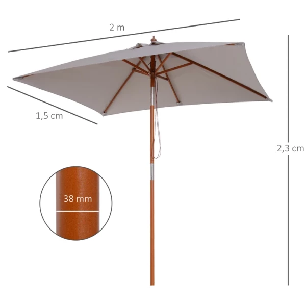  Parasol, Opvouwbare Tuinparasol, Strandparasol, 3-traps Verstelbaar, Dennenhout + Polyester Grijs 200 X 150 X 230 Cm 3