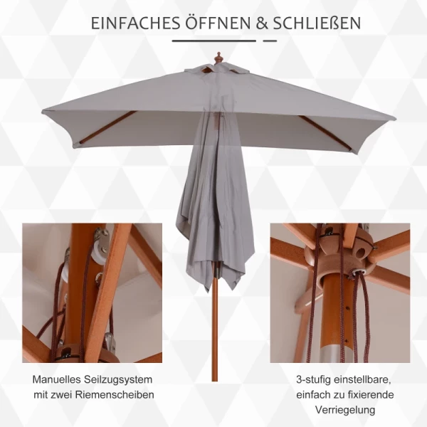  Parasol, Opvouwbare Tuinparasol, Strandparasol, 3-traps Verstelbaar, Dennenhout + Polyester Grijs 200 X 150 X 230 Cm 4