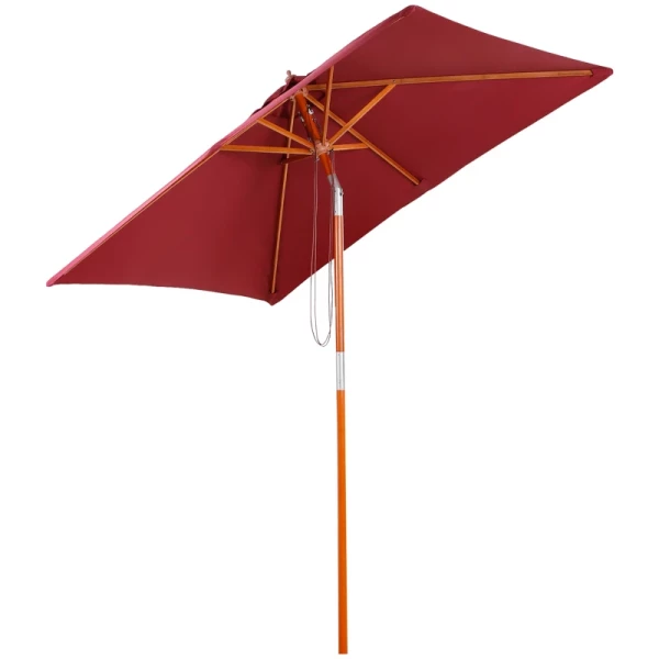 Parasol, Opvouwbare Tuinparasol, Strandparasol, 3-traps Verstelbaar, Dennenhout + Polyester, Wijnrood, 200 X 150 X 230 Cm 1