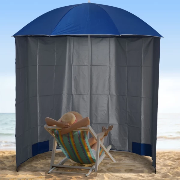  Parasol Strandparaplu Zonwering Met Zijwand Strand Polyester Blauw 2,2 X H2,2m 2