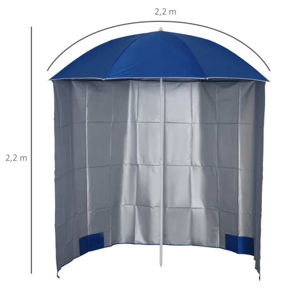  Parasol Strandparaplu Zonwering Met Zijwand Strand Polyester Blauw 2,2 X H2,2m 3