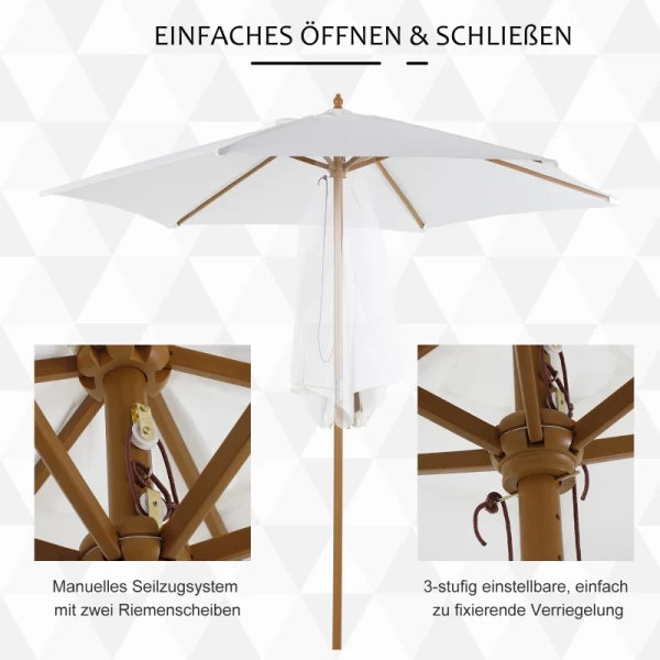  Parasol Tuinparaplu 3-laags Zonwering Bamboe 180/㎡ Polyester Wit Ø2,5 X 2,3 M 4