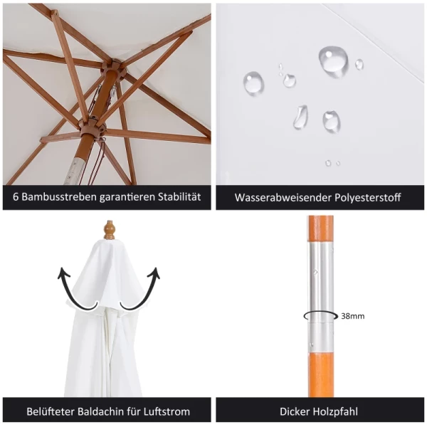  Parasol Tuinparaplu 3-laags Zonwering Bamboe 180/㎡ Polyester Wit Ø2,5 X 2,3 M 5