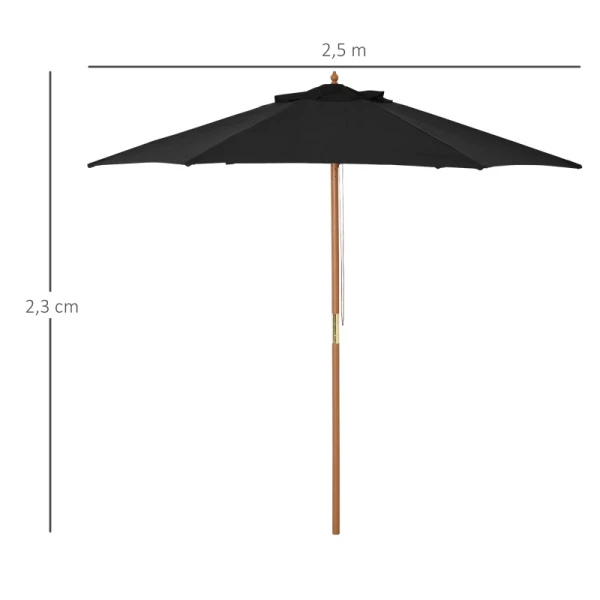  Parasol Tuinparaplu 3-laags Zonwering Bamboe 180/㎡ Polyester Zwart Ø2,5 X 2,3 M 3