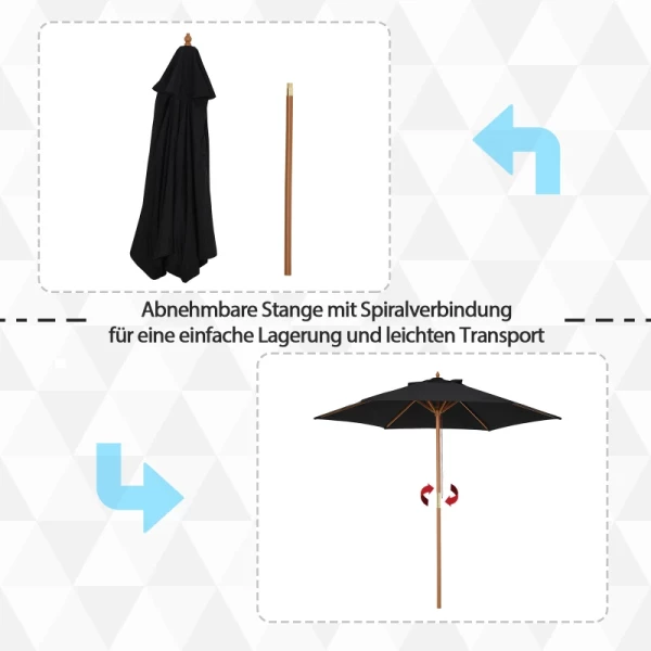  Parasol Tuinparaplu 3-laags Zonwering Bamboe 180/㎡ Polyester Zwart Ø2,5 X 2,3 M 4