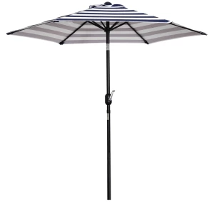  Parasol Tuinparaplu Patio Parapluframe Staal Buiten Blauw Gestreept Ø230 X 216 Cm 1