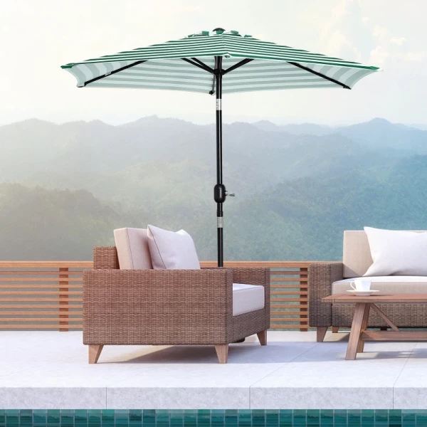  Parasol Tuinparaplu Patio Parapluframe Staal Outdoor Groen Gestreept Ø230 X 216 Cm 2