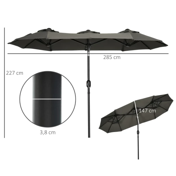  Parasol, Tuinparasol, Kantelbaar, Met Handslinger, Windkap, Polyester+staal, Grijs, 285 X 147 Cm 3