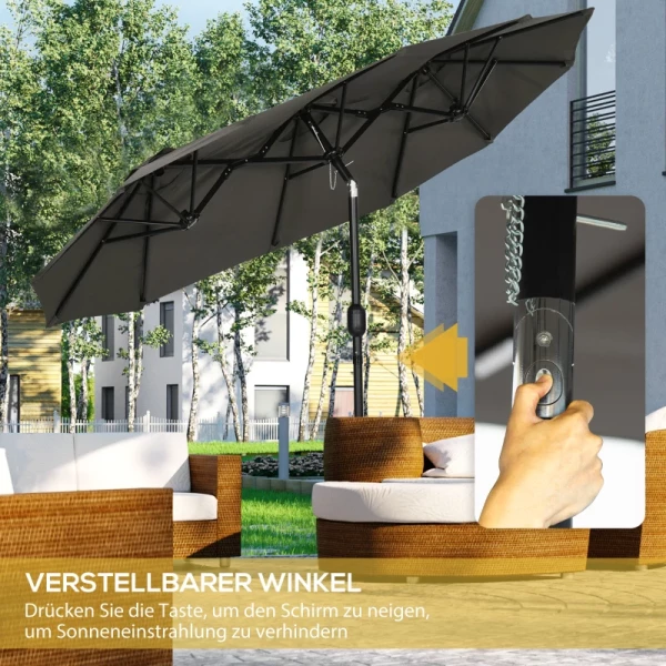  Parasol, Tuinparasol, Kantelbaar, Met Handslinger, Windkap, Polyester+staal, Grijs, 285 X 147 Cm 4