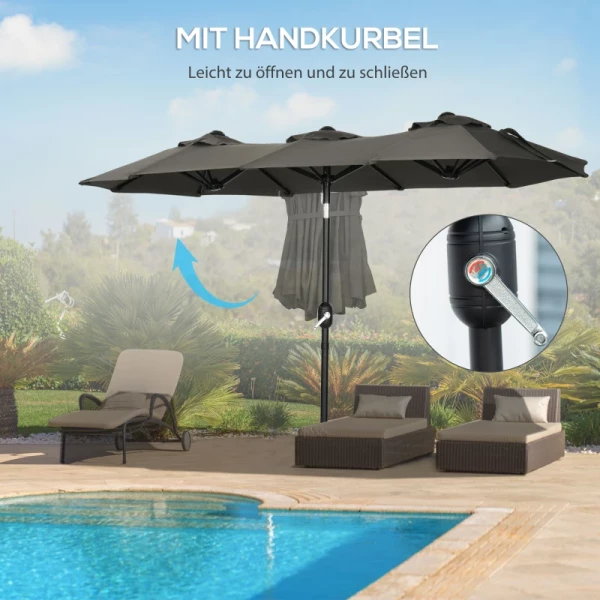  Parasol, Tuinparasol, Kantelbaar, Met Handslinger, Windkap, Polyester+staal, Grijs, 285 X 147 Cm 6