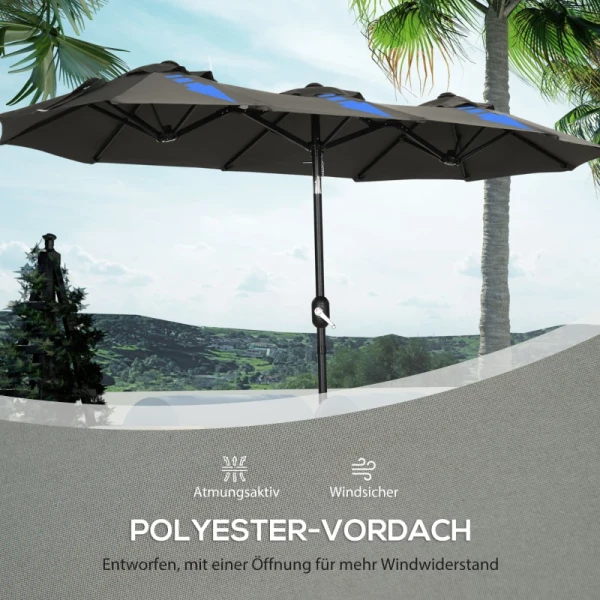  Parasol, Tuinparasol, Kantelbaar, Met Handslinger, Windkap, Polyester+staal, Grijs, 285 X 147 Cm 7