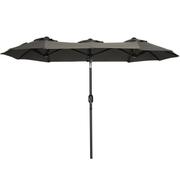 Parasol, Tuinparasol, Kantelbaar, Met Handslinger, Windkap, Polyester+staal, Grijs, 285 X 147 Cm 1