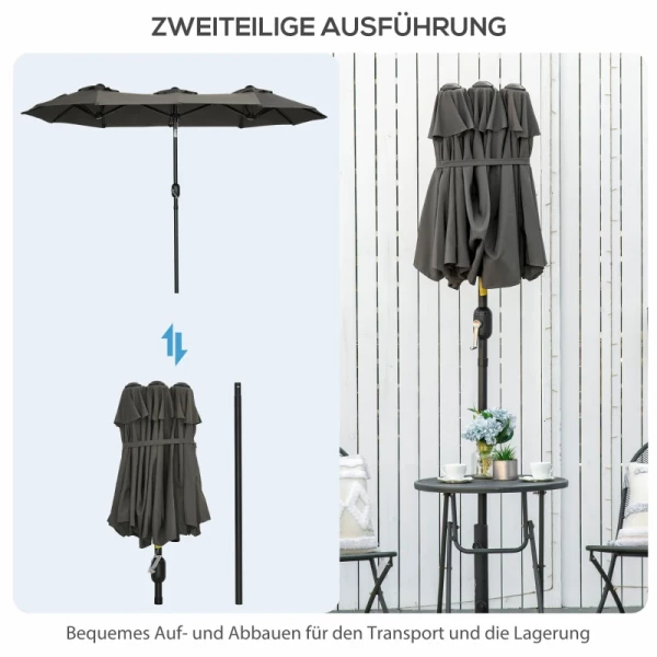  Parasol, Tuinparasol, Kantelbaar, Met Handslinger, Windkap, Polyester+staal, Grijs, 285 X 147 Cm 8