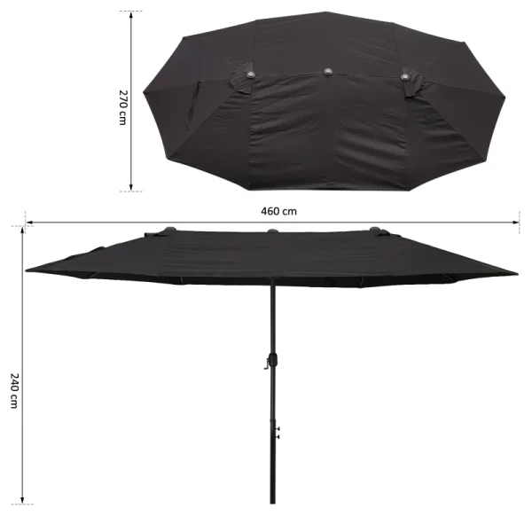  Parasol Tuinparasol Market Parasol Dubbele Parasol Patio Parasol Met Handslinger Zwart Ovaal 460 X 270 X 240 Cm 3