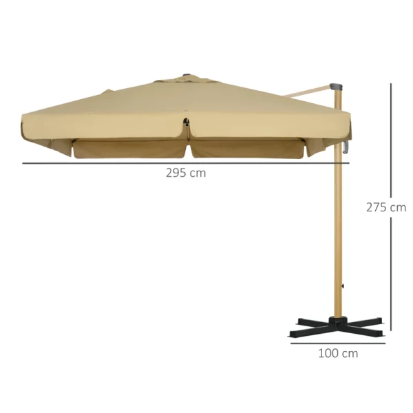  Parasol, Vrijdragende Parasol, Kantelbaar, In Hoogte Verstelbaar, Met Beschermhoes, Kaki, 2,95 X 2,95 X 2,75 M 3