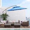  Parasol Zweefparasol Ø2,67 X 2,45 M Zwengelparasol Met Dubbel Dak Kruisvoet Staal Buitenzonwering Polyester Staal Blauw 2