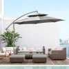  Parasol Zweefparasol Ø2,67 X 2,45 M Zwengelparasol Met Dubbel Dak Kruisvoet Staal Buitenzonwering Polyester Staal Lichtgrijs 2