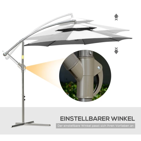  Parasol Zweefparasol Ø2,67 X 2,45 M Zwengelparasol Met Dubbel Dak Kruisvoet Staal Buitenzonwering Polyester Staal Lichtgrijs 5