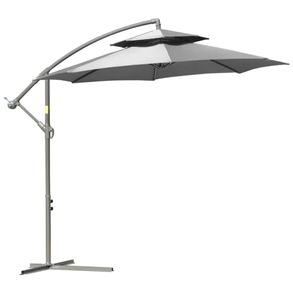 Parasol Zweefparasol Ø2,67 X 2,45 M Zwengelparasol Met Dubbel Dak Kruisvoet Staal Buitenzonwering Polyester Staal Lichtgrijs 1