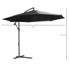  Parasol Zweefparasol, Zwengelparasol Met Zwengel, Rond, Stalen Boogstangen En Stalen Staven, Polyester Stof, Zwart, Ø3 X 2,5H M 3