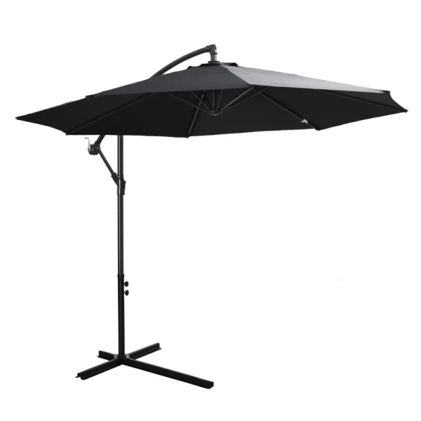 Parasol Zweefparasol, Zwengelparasol Met Zwengel, Rond, Stalen Boogstangen En Stalen Staven, Polyester Stof, Zwart, Ø3 X 2,5H M 1