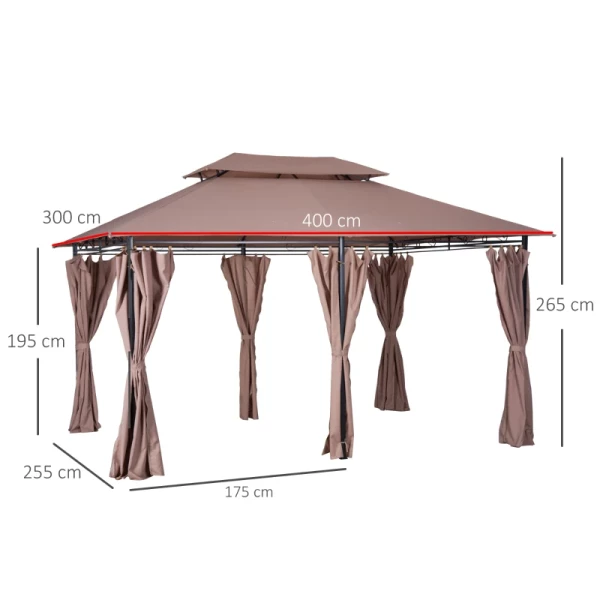  Paviljoen 3x4m Tuinpaviljoen Met 6 Zijdelen Partytent Tuintent Partytent Met Dubbel Dak Khaki 3