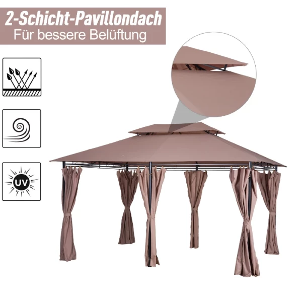  Paviljoen 3x4m Tuinpaviljoen Met 6 Zijdelen Partytent Tuintent Partytent Met Dubbel Dak Khaki 4