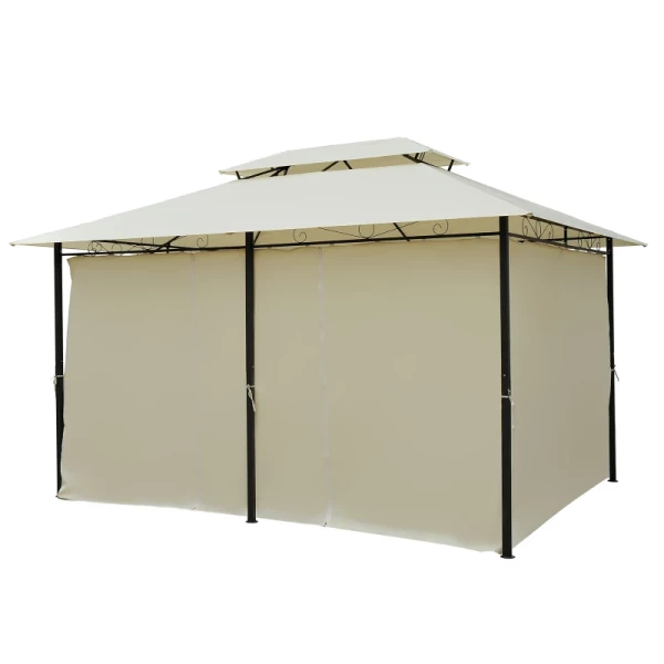  Paviljoen 3x4m Tuinpaviljoen Met 6 Zijpanelen Partytent Tuintent Feesttent Met Dubbel Dak Beige + Zwart 7