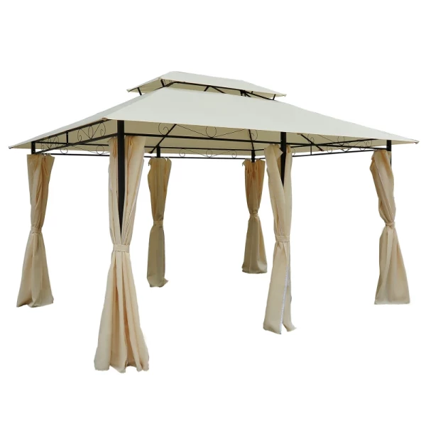 Paviljoen 3x4m Tuinpaviljoen Met 6 Zijpanelen Partytent Tuintent Feesttent Met Dubbel Dak Beige + Zwart 1