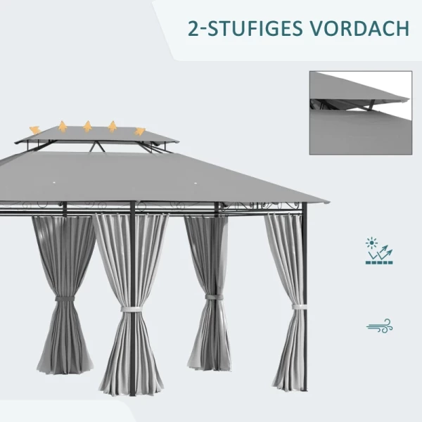  Paviljoen 3x4m Tuinpaviljoen Met 6 Zijpanelen Partytent Tuintent Feesttent Met Dubbel Dak Donkergrijs 4