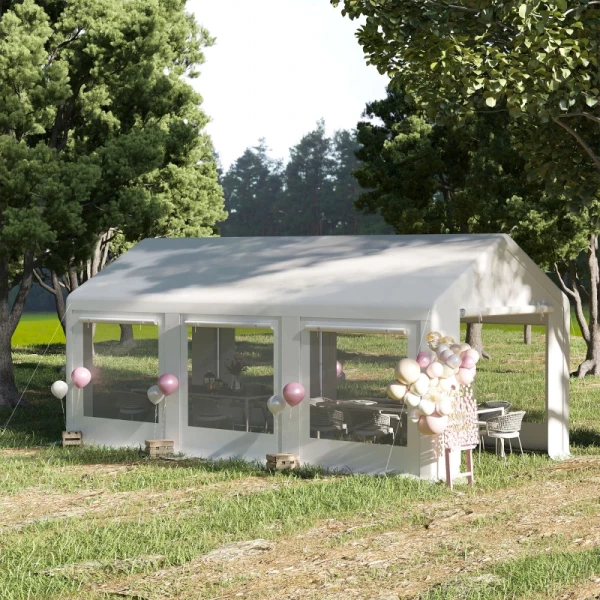  Paviljoen 6m X 3m Partytent Met Verwijderbare Zijwanden Tuintent Paviljoen Deuren Ramen Voor Familiebijeenkomsten Buitenfeest Wit 2