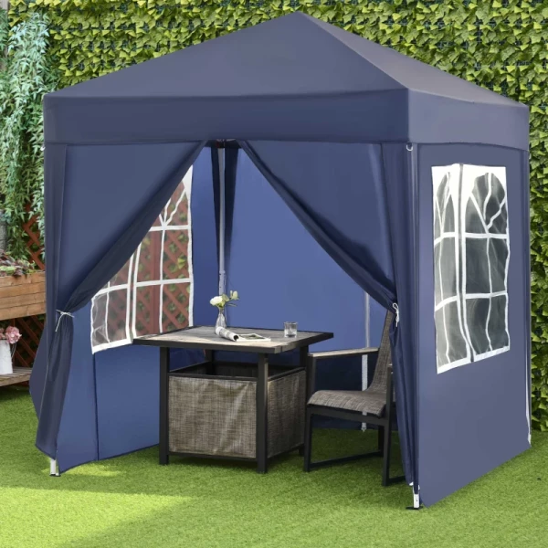  Paviljoen Met Luifel, Snelle Montage, 4 Zijwanden, 2 Grote Ramen, Stalen Frame, Blauw, 2 X 2 X 2,4 M 2