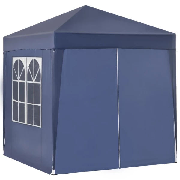  Paviljoen Met Luifel, Snelle Montage, 4 Zijwanden, 2 Grote Ramen, Stalen Frame, Blauw, 2 X 2 X 2,4 M 10