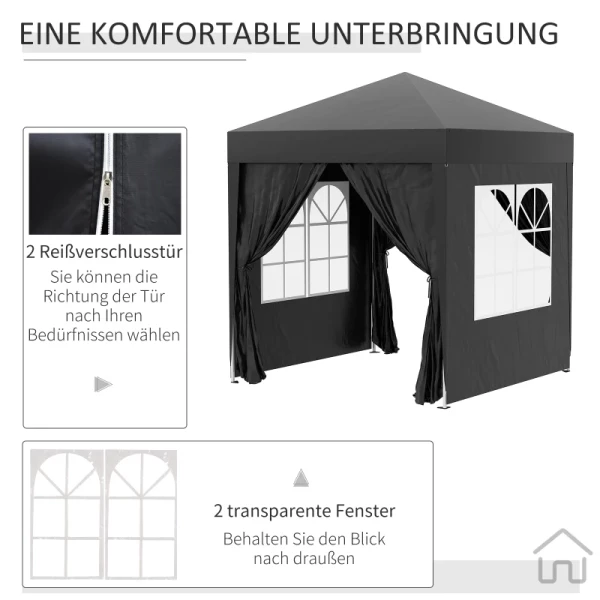  Paviljoen Met Luifel, Snelle Montage, 4 Zijwanden, 2 Grote Ramen, Stalen Frame, Zwart, 2 X 2 X 2,4 M 6