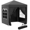  Paviljoen Met Luifel, Snelle Montage, 4 Zijwanden, 2 Grote Ramen, Stalen Frame, Zwart, 2 X 2 X 2,4 M 1