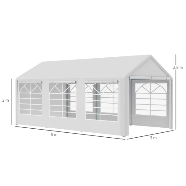  Paviljoen Partytent 3x6m Tuintent Paviljoen Met 4 Zijwanden Ramen Polyester + Metaal Wit 3